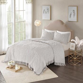 Laetitia 3-Piece Tufted Cotton Chenille Medallion Fringe Coverlet Set